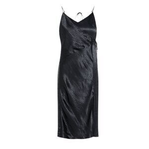 J. LINDEBERG Sleeveless Faux Wrap Midi Dress Navy Blue 34